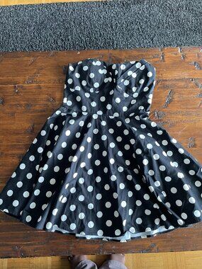 YA Los Angeles Black & White Polka Dot Strapless Fit & Flare Dress | Large